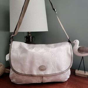 Coach F77490 Signature Metallic Bronze Nylon Leather Messenger Bag NWT Y2K